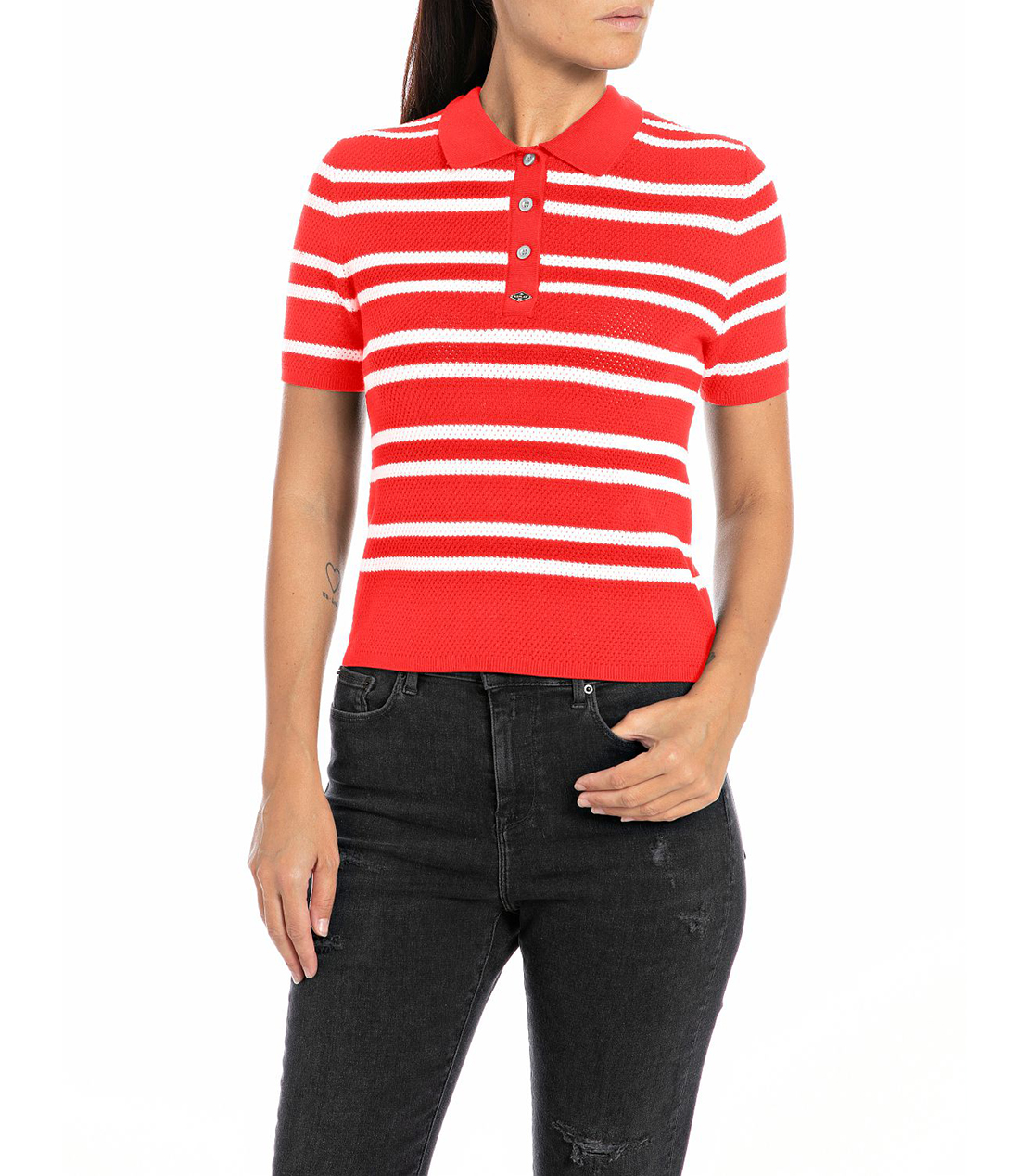 ボーダー柄スリムフィットポロシャツ